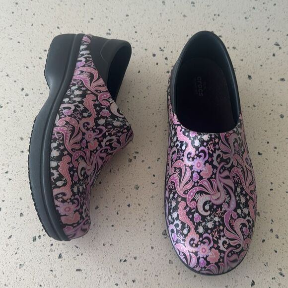 CROCS Dual Comfort NERIA PRO ll Black Paisley Floral Clogs Slip On Shoes Size 11 - Picture 12 of 12